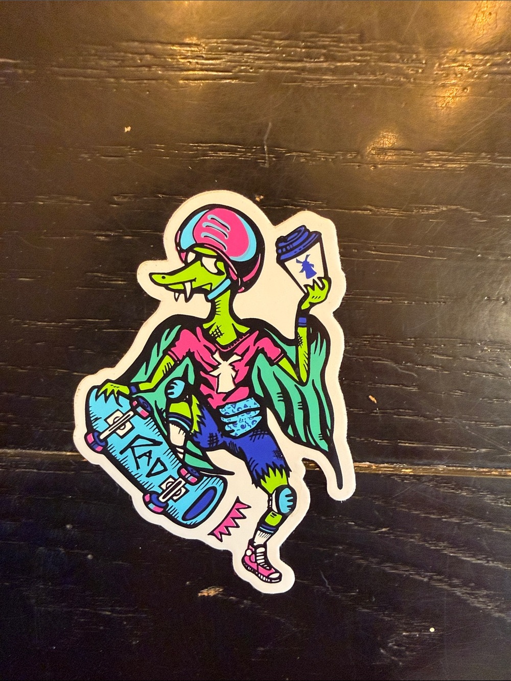 Dutch Bros Neon Skateboard Creature Vinyl Sticker -